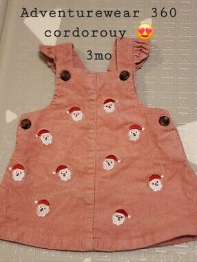 Corduroy Santa Embroidered Pinafore Dress - Pink